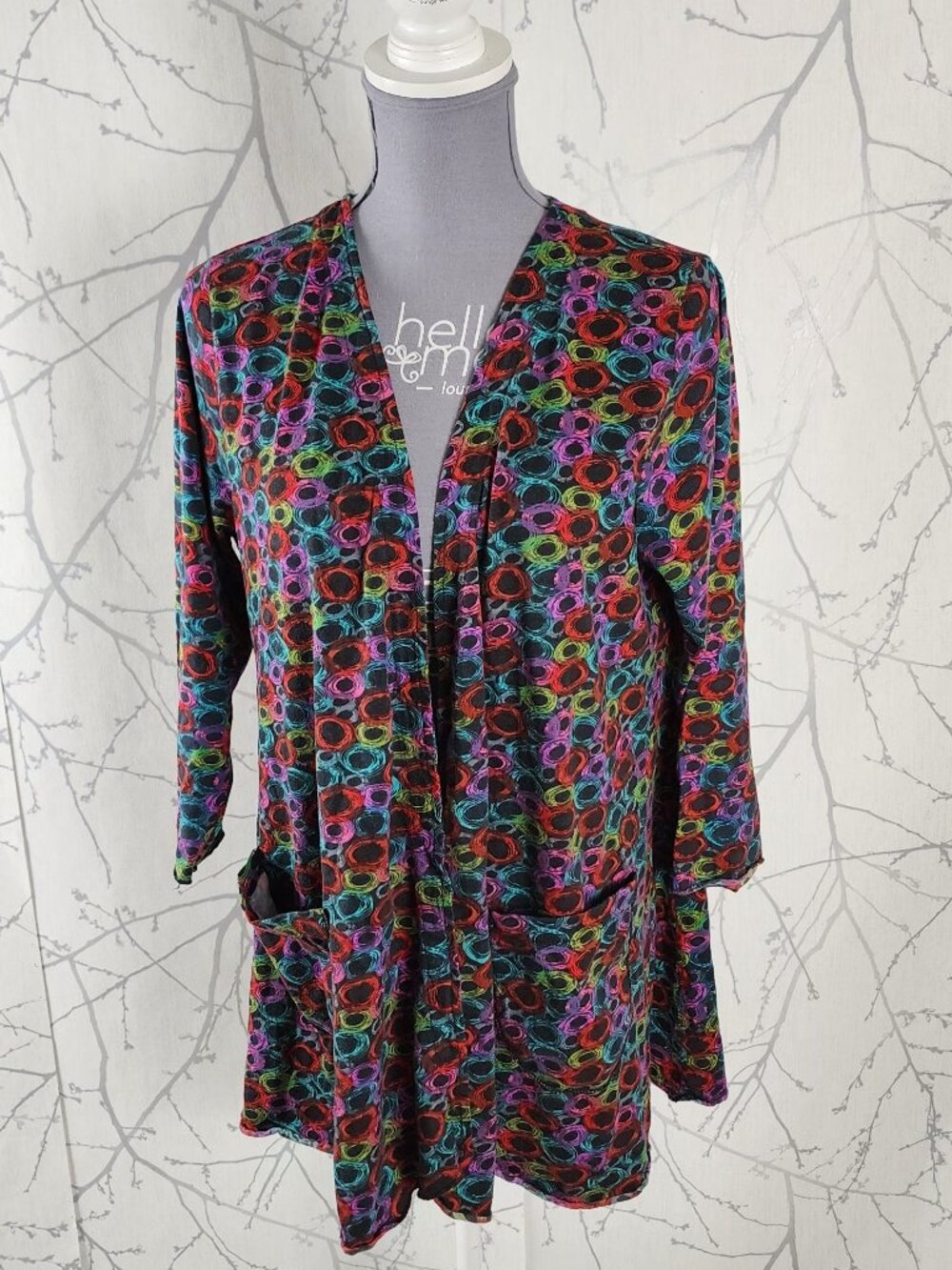 Parsely & Sage Colorful Polkadot Cotton Blend Jersey Open Cardigan